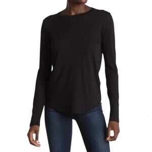Vince Womens Silk Modal Long Sleeve T-Shirt XS Black Minimal Quiet Luxury Basic